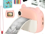 Fotocamera istantanea per bambini con stampante termica – orsetto rosa, scheda da 32 GB