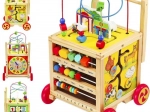 Girello e cubo educativo in legno per bambini