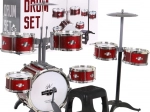 Batteria rossa con 7 tamburi + sgabello + 2 piatti + 2 bacchette - 12 pezzi