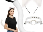 Costume gatto, volpe o lupo 3 in 1 RUHHY – set bianco con coda, orecchie e choker