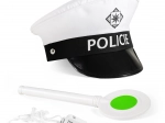 Set del poliziotto del traffico con cappello, paletta e fischietto