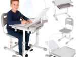 Scrivania per bambini regolabile con sedia e lampada LED, grigia