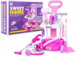 Carrellino rosa per le pulizie per bambini con aspirapolvere interattivo e accessori
