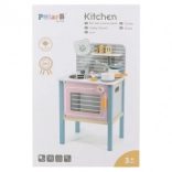 Cucina giocattolo per bambini in legno con fornello e forno