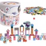 Castello di costruzioni in legno con cavalieri per bambini 3+