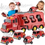 Set dei pompieri WOOPIE – camion trasportatore e 4 veicoli con luci e suoni