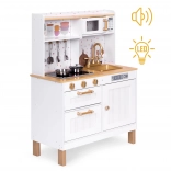 Cucina in legno per bambini con suoni e luci a LED, grande, con armadietti apribili e 7 accessori, ECOTOYS