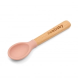 Cucchiaio in silicone e legno New Baby rosa