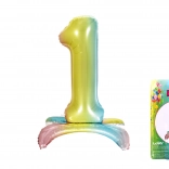 Palloncino gonfiabile a forma di numero 1 arcobaleno 80 cm