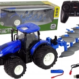 Trattore RC 1:24 con carrozzeria in metallo e aratro – blu