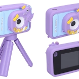 Fotocamera digitale per bambini con custodia in silicone a tema dinosauro e treppiede, 48 MP, video Full HD