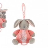 Coniglietto di peluche con carillon a carica e sonaglino, rosa (18 × 20 cm)