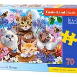 Puzzle 70 pezzi Gattini con fiori