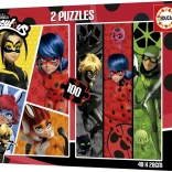 Puzzle per bambini EDUCA – MIRACULOUS LADYBUG E CHAT NOIR 2×100 pezzi