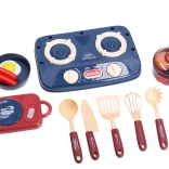 Set da cucina con fornello, stoviglie e alimenti