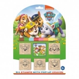 Set di timbri in legno Paw Patrol 5+1 con tampone e pastello a cera