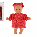 Bambola bebè 30 cm con vestitino rosso a pois e foulard