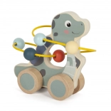 Dinosauro di legno con labirinto di perline su ruote