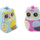 Salvadanaio in latta a forma di gufo con serratura, 16 cm, 2 colori