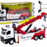 camion di soccorso in metallo con gru a due ganci, luci e suoni, bianco‑rosso