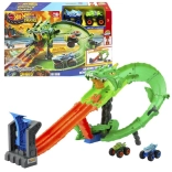 hot wheels monster trucks corsa del drago – set pista con doppio lanciatore e 2 auto