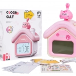 sveglia per bambini a forma di casetta con gattino, luce notturna e display