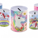 Salvadanaio in metallo con motivo unicorno