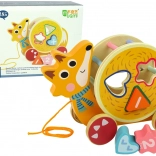 Volpe in legno da traino con incastraforme e labirinto di perline