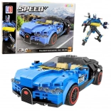 Set di costruzione 2-in-1 robot e auto da corsa, 328 pezzi, blu