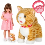 Gatto di peluche interattivo al guinzaglio – cammina, miagola e muove la coda, beige