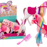 Figure di cavallo con criniera colorata Sella rosa Spazzola Fattoria Bianco Rosa