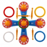 Gioco da lancio per bambini con cerchi e cestini con palline nella rete