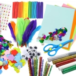 Set creativo per piccoli artisti adesivi pon pon piume glitter