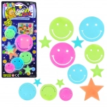 Adesivi fluorescenti da parete – smiley e stelline, 10 pz