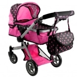 Passeggino per bambole Alice 2in1, profondo e sportivo, rosa a pois