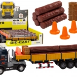 Camion con tronchi 1:24, cabina blu, rimorchio staccabile, luci e suoni