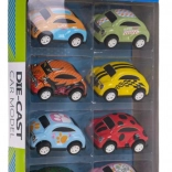 Set di 8 automobiline in metallo con trazione a retrocarica e pneumatici in gomma