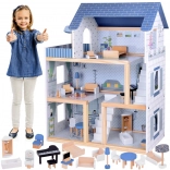Casa delle bambole in legno blu + mobili 3 piani ZA5273