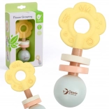 Sonagliere in legno pastello e dentaruolo 2 in 1 a forma di fiore