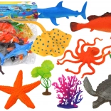 Set di animali marini con 7 pezzi e piante acquatiche