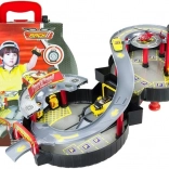 Parcheggio a due piani per auto in valigetta a forma di ruota