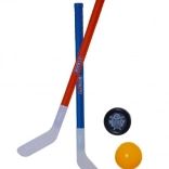 Mazzi da hockey da terra in plastica 72 cm con pallina da floorball e disco (2 pz)