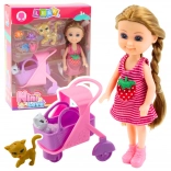 Mini bambola con passeggino e gattini