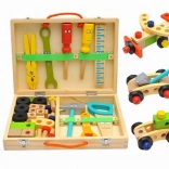 Attrezzi e blocchi da costruzione in legno in valigetta