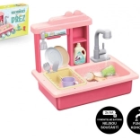Lavello per bambini rosa con rubinetto a batteria e accessori