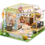 Mini casetta in miniatura Caffetteria dei Gatti con giardino – kit fai-da-te con LED