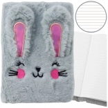 Quaderno in peluche A5 con coniglietto, a righe, grigio