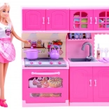 Bambola ANLILY con cucina rosa e accessori
