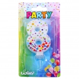 Candela per festa numero 8 a pois