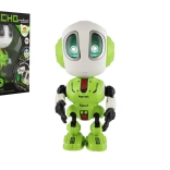 robot echo verde 12 cm con suono e luce a batterie
